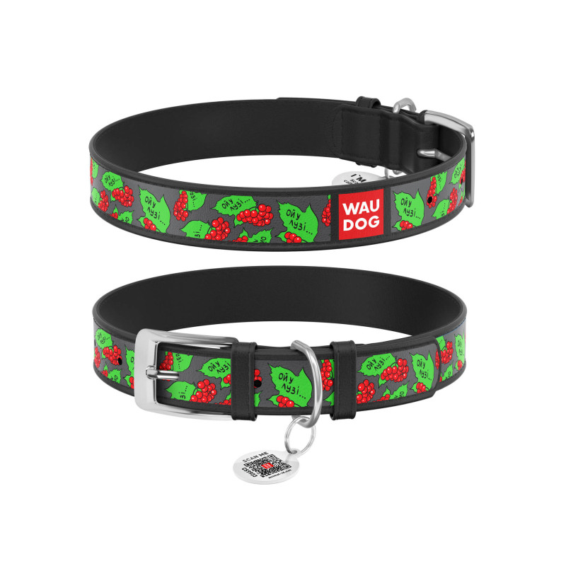 Нашийник для тварин WAUDOG Design з QR паспортом "Калина" XXS Ш 12 мм Д 18-24 см (чорний) (3601-0228-01)