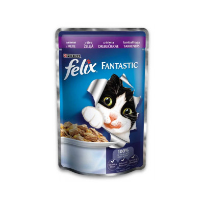 Вологий корм для кішок Purina Felix Fantastic в желе з ягням 100 г (7613035072602)