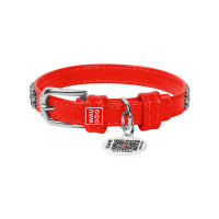 Нашийник для тварин WAUDOG Glamour з QR-паспортом "Стрази" XS Ш 12 мм червоний (33083)
