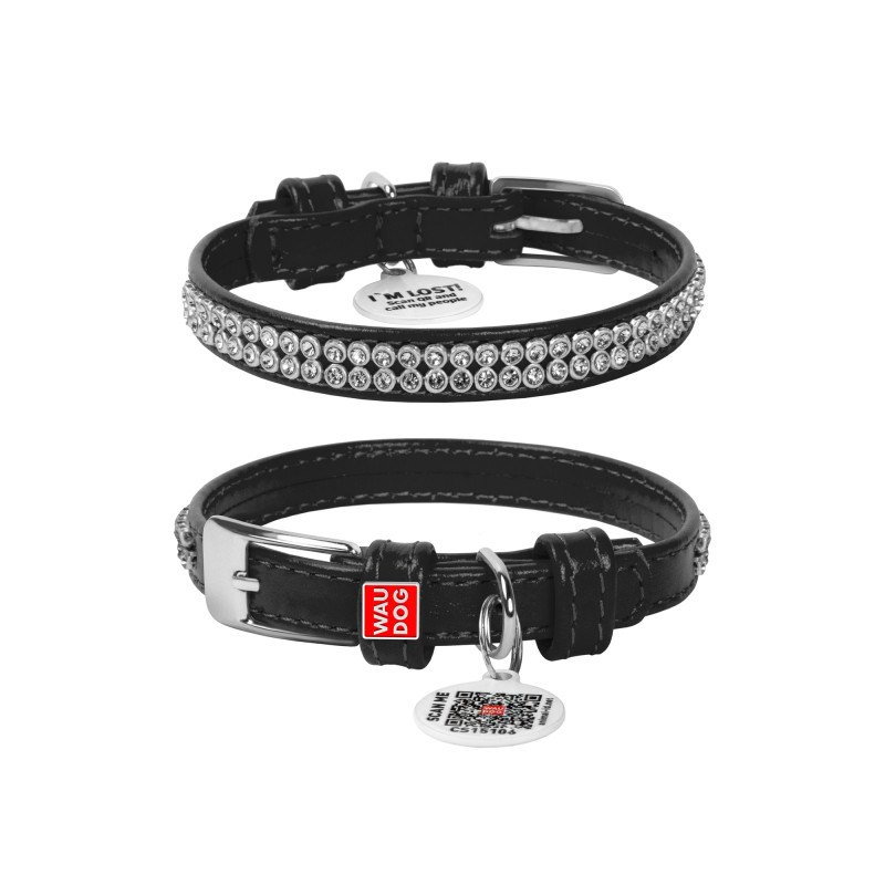 Нашийник для тварин WAUDOG Glamour з QR-паспортом "Стрази" XS Ш 9 мм Д 19-25 см чорний (33071)