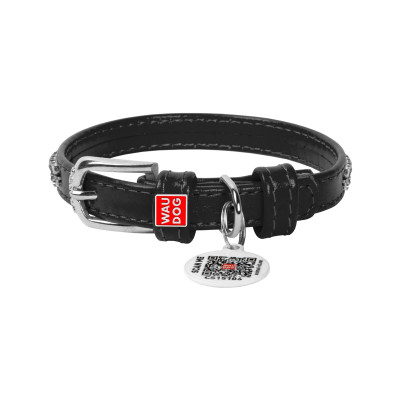 Нашийник для тварин WAUDOG Glamour з QR-паспортом "Стрази" XS Ш 9 мм Д 19-25 см чорний (33071)