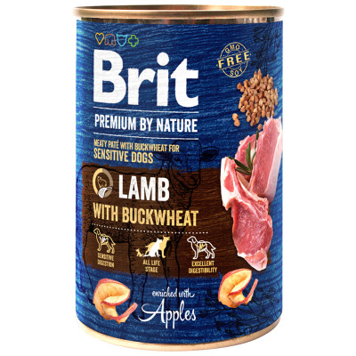 Консерви для собак Brit Premium by Nature ягня з гречкою 400 г (8595602538614)