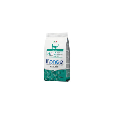 Сухий корм для кішок Monge Cat Hairball зі смаком курки, кукурудзи та рису 400 г (8009470005227)