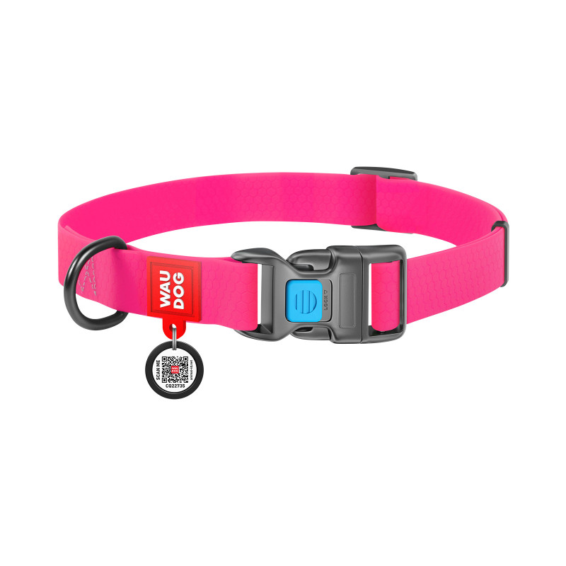 Нашийник для тварин WAUDOG Waterproof з QR паспортом Ш 20 мм Д 28-40 см рожевий (27457)