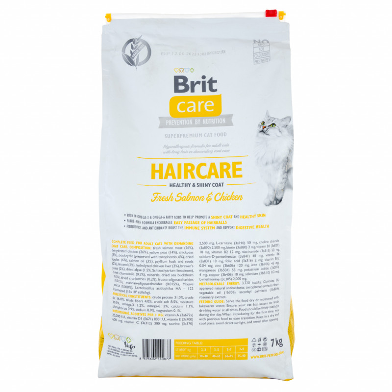 Сухий корм для кішок Brit Care Cat GF Haircare Healthy and Shiny Coat 7 кг (8595602540877)