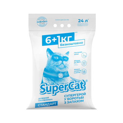 Наповнювач для туалету Super Cat Стандарт Деревний вбирний 6+1 кг (12 л) (5995)